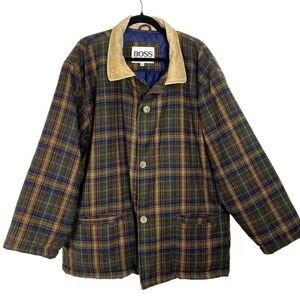 RARE Vtg Hugo boss Mens XXL Quilted Flannel Jacket Insulated Green Outdoors Coat